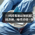 13吨挂车制动鼓拆卸工具选错，维修师傅一晚白干？